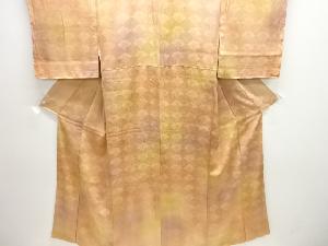 菊青海波模様織り出し暈し付け下げ色無地着物